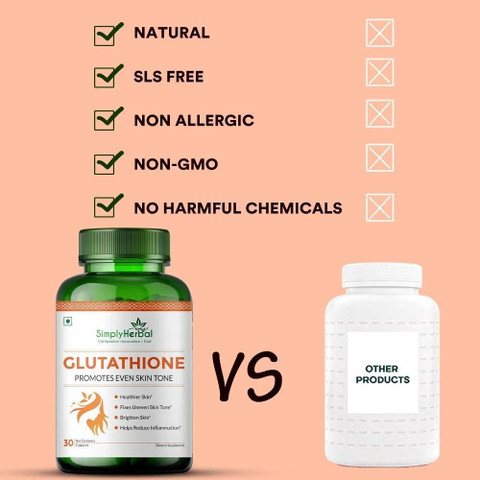 glutathione serum for hyperpigmentation Simply Herbal L Glutathione capsules for Skin Brightening & Whitening with  Vitamin C & E Price in India