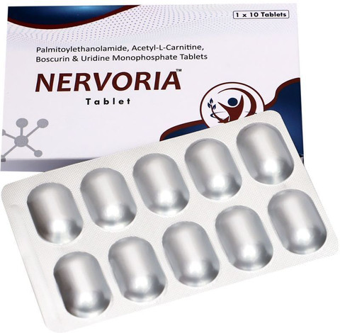 Nervoria Palmitoylethanolamide,acetyl-L-carnitine,boscurin & uridine  monophosphate tablet Price in India