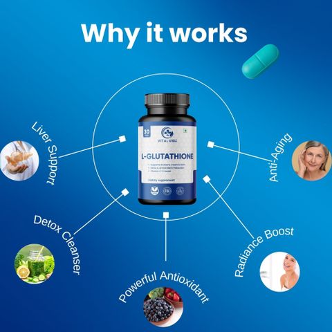 VITAL VIBE L-Glutathione 500mg Tablets with Hyaluronic Acid Vitamin C-E for Glowing Skin Price in India