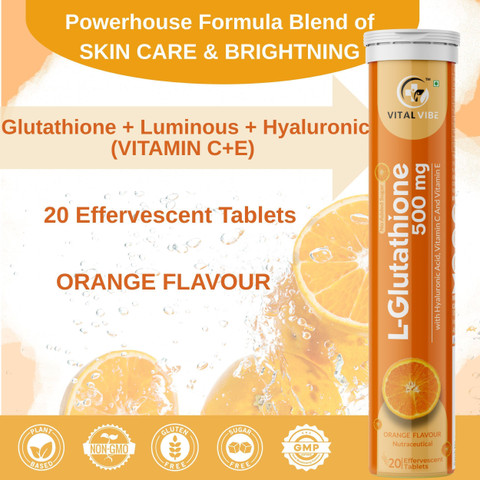 VITAL VIBE Glutathione 500mg Effervescent Tablets |Skin Glowing Brightening, Anti-Aging Price in India