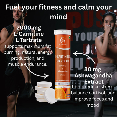 VITAL VIBE L-Carnitine Tartrate+Ashwagandha Effervescent Tablets | Strength  & Fat Support Price in India - Buy VITAL VIBE L-Carnitine Tartrate+ Ashwagandha Effervescent Tablets
