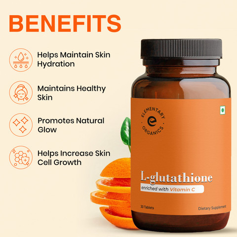 Elementary Organics L-Glutathione Supplement with Vitamin C for Youthful &  Glowing Skin Price in India - Buy Elementary Organics L-Glutathione  Supplement with Vitamin C for Youthful & Glowing Skin online at Flipkart.com