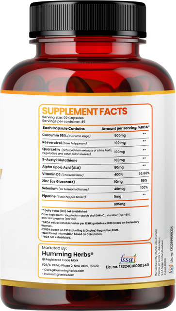 Humming Herbs Curcumin with Resveratrol, Quercetin, Glutathione & D3 for  Joint & Immune Help Price in India - Buy Humming Herbs Curcumin with  Resveratrol, Quercetin, Glutathione & D3 for Joint & Immune