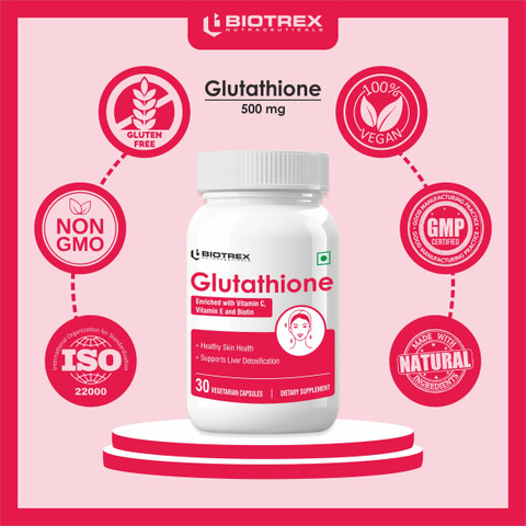 BIOTREX NUTRACEUTICALS Glutathione With Vitamin C & E, Biotin, Grape Seed,  ALA, L-Lysine, Skin Health Price in India