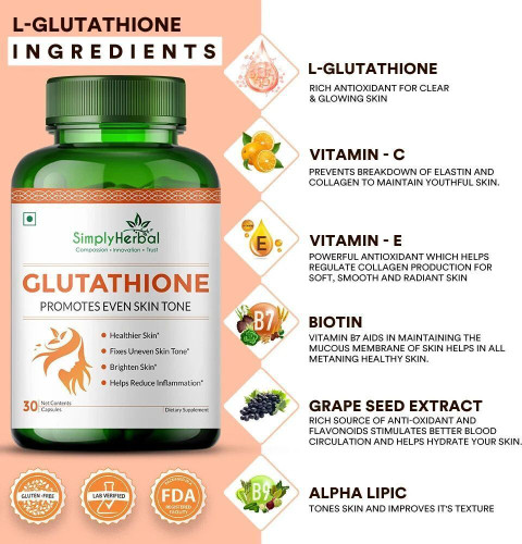 l glutathione whitening pills Simply Herbal L Glutathione capsules for Skin Brightening & Whitening with Vitamin C & E Price in India