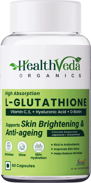 original glutathione capsule Health Veda Organics Plant Based L-Glutathione Capsule, Antioxidant Support for Anti-Ageing Price in India