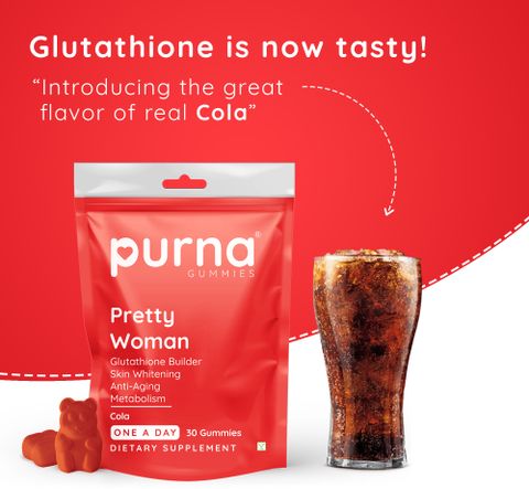 purna glutathione gummies Cola Flavor Gummies For Skin Whitening & Immune Booster Price in India Best Supplement for Glowing Prevents Cell Damage Bottle Amount:25 Case