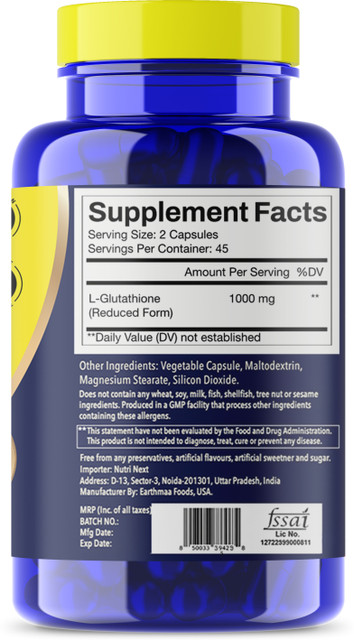 melatonin l glutathione earthmaa Double Strenght Glutathione 1000mg Reduced Antioxidant Glowing  Skin Radiant Skin Price in India