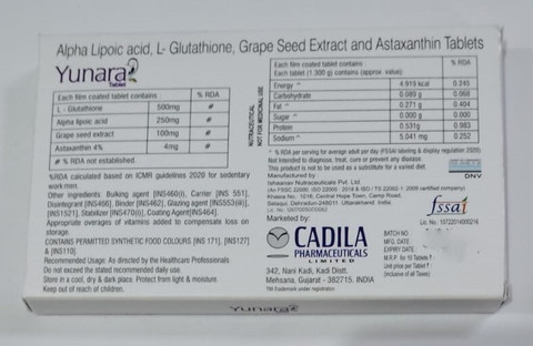 YUNARA ALPHA LIPOIC ACID,L-GLUTATHIONE, GRAPE SEED EXTRACT TABLETS Price in  India - Buy YUNARA ALPHA LIPOIC ACID,L-GLUTATHIONE, GRAPE SEED EXTRACT  TABLETS online at Flipkart.com