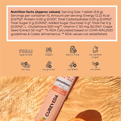 glutathione rda value Cureveda Glutathione with Vitamin C, Skin Brightening & Glow Supplement  Price in India