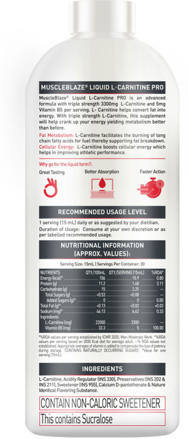l carnitine muscleblaze MUSCLEBLAZE Liquid L-Carnitine PRO, 3300mg L- Carnitine,Triple Strength Formula,Tangy Orange Price in India