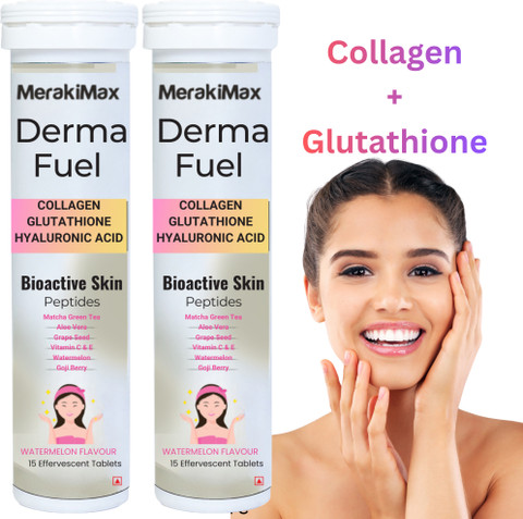 glutathione with hyaluronic acid Meraki Max SKIN GLOW L-Glutathione+Collagen+Hyaluronic Acid|Vit C,E&D3|Anti Ageing Price in India