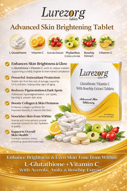 LUREZORG Glutathione,Vitamin C, with Rosehip Extract Tablets for Skin  Lightening & Glow Price in India - Buy LUREZORG Glutathione,Vitamin C, with  Rosehip Extract Tablets for Skin Lightening & Glow online at Flipkart.com