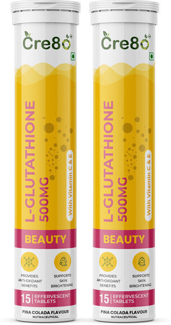 CRE8O L-GLUTATHIONE 500MG With Vitamin C & E (PINA COLADA) Support Glowing  Skin Price in India - Buy CRE8O L-GLUTATHIONE 500MG With Vitamin C & E  (PINA COLADA) Support Glowing Skin online