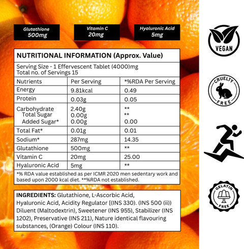 glutathione rda value Buy HealthKart Hk Vitals Effervescent Tablets Online Glutathione Tablet - Efficacy: Promote