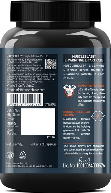 muscleblaze l-carnitine l-tartrate MUSCLEBLAZE L-Carnitine L-Tartrate, 500mg L-Carnitine, Helps Convert Fat  into Energy Price in India