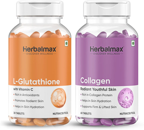 herbalmax glutathione Herbal max L-Glutathione Vitamin C & Collagen Tablet, Skin Brightening,  Anti-Aging Price in India