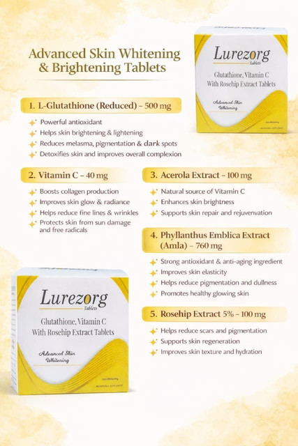 LUREZORG Glutathione,Vitamin C, with Rosehip Extract Tablets for Skin  Lightening & Glow Price in India - Buy LUREZORG Glutathione,Vitamin C, with  Rosehip Extract Tablets for Skin Lightening & Glow online at Flipkart.com