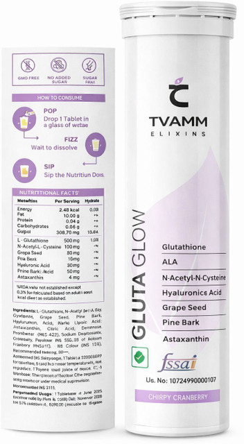 Tvamm Elixirs Gluta Glow Glutathione Tablets for Glowing Skin,Radiance,Skin Whitening Price in India