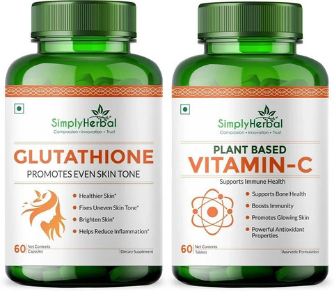 Simply Herbal Glutathione Capsules with Vitamin C Tablets for Skin Lightening & Whitening Price in India
