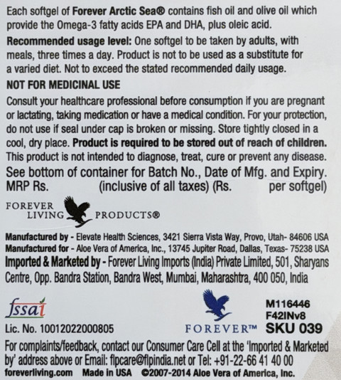 Arctic Sea Forever Living Products Omega 3 Fish Oil Price in India - Buy Arctic  Sea Forever Living Products Omega 3 Fish Oil online at Flipkart.com