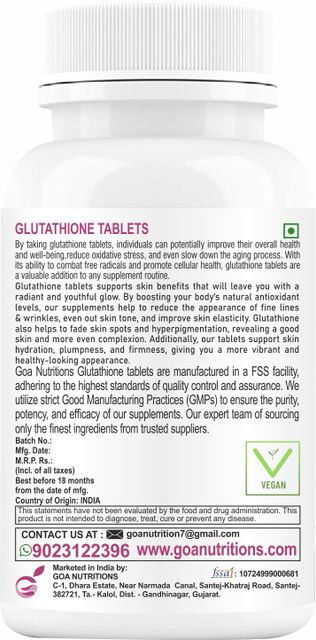 glutathione pills in india GOA NUTRITIONS Glutathione Tablets 1000mg For Skin, Face, and Hair For  Women- 30 Tablet Price in India