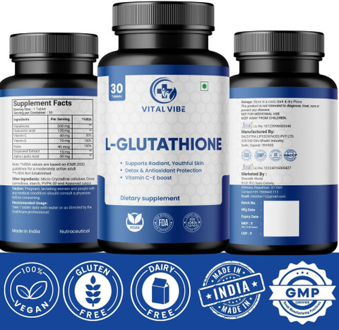 VITAL VIBE L-Glutathione 500mg Tablets with Hyaluronic Acid Vitamin C-E for Glowing Skin Price in India - Buy VITAL VIBE L-Glutathione 500mg Tablets with Hyaluronic Acid Vitamin C-E for Glowing Skin online VITAL VIBE L-Glutathione 500mg Tablets with Hyaluronic Acid Vitamin C-E for Glowing Skin Price in India - Buy VITAL VIBE L-Glutathione 500mg Tablets with Hyaluronic Acid Vitamin C-E for Glowing Skin online