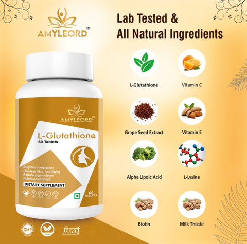Amyleord L-Glutathione Tablet with Vitamin C&E, Biotin, Grape Seed Extract  for Skin Glow Price in India - Buy Amyleord L-Glutathione Tablet with  Vitamin C&E, Biotin, Grape Seed Extract for Skin Glow online