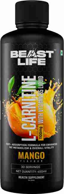 beast l carnitine BeastLife L-Carnitine With Vitamin B5, Helps Convert Fat into Energy 1100mg  Mango Flavour Price in India