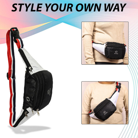 Nice Purse BK-WHITE KAMAR POUCH SMALL WAIST BAG BLACK, WHITE