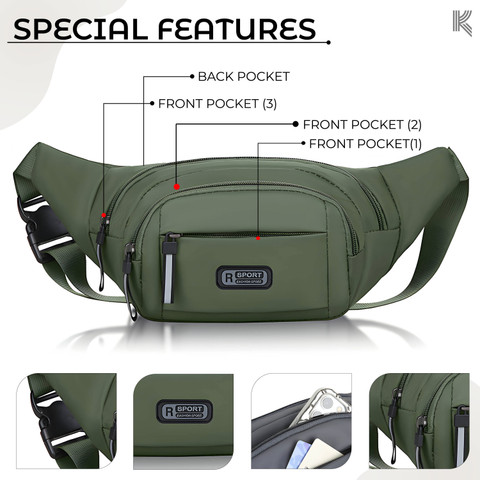 KRAPTICK Waist Bag For Men- Stylish Fanny Pack, Hip Bag, Travel