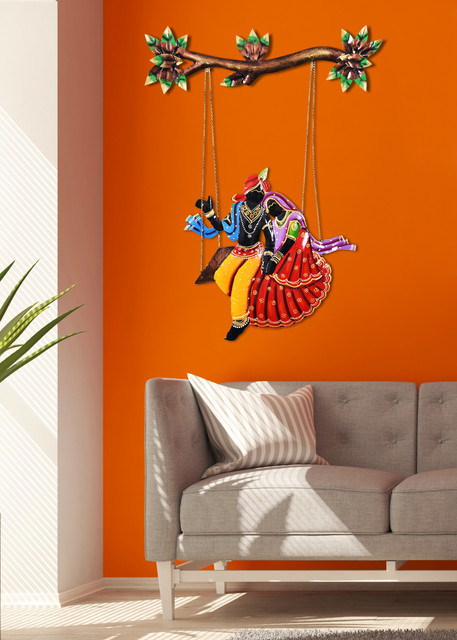 Craftowl Metal Radha Krishna on Jhula Wrought Wall Hanging Figurine for  Home Decor