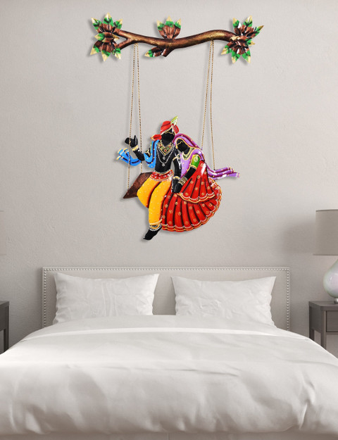 Craftowl Metal Radha Krishna on Jhula Wrought Wall Hanging Figurine for  Home Decor