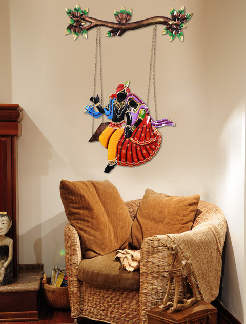 Craftowl Metal Radha Krishna on Jhula Wall Hanging Figurine