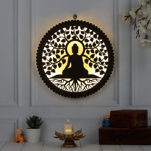 LASER ART Buddha LED Wooden Wall Hanging with Light Home Decor Frame 12 inch