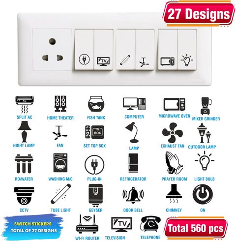 Fan Switch Sticker TILKOR 3.81 cm Switch Board Stickers For Home Fan, Light,TV, Etc Switch ...