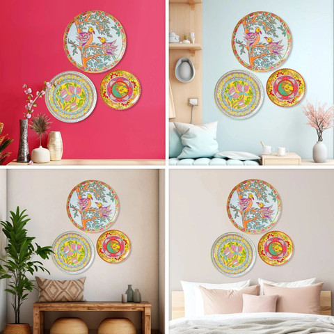 Ritualistic Madhubani Metal Wall Plates Wall Sculpture Decor