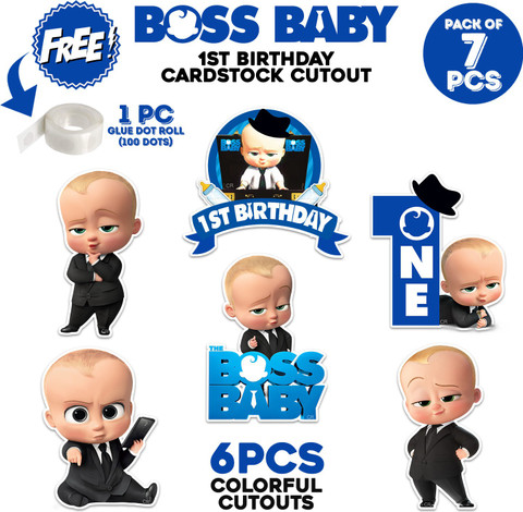 ZYOZI Boss Baby 1st Birthday Cardstock Cutout with Glue Dot for Kid Theme  for Birthday Pack of