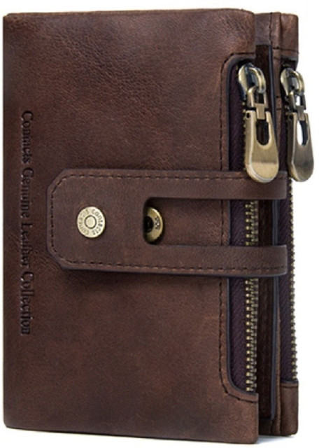 CONTACTS Men Casual Brown Genuine Leather Wallet