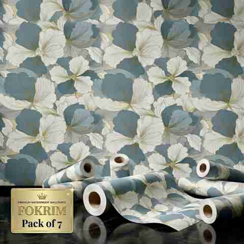 FOKRIM Waterproof Floral Vinyl Wallpaper, 300cm x 45cm, Blue/White, - Image 5