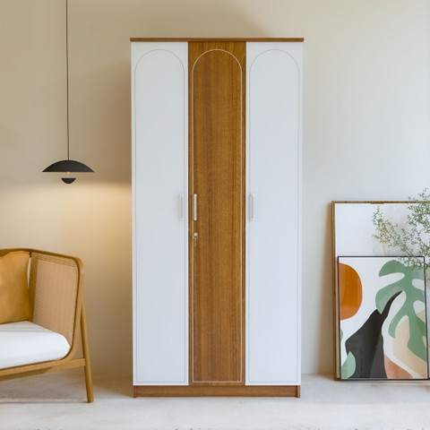 463　120cm幅 ホワイト×ナチュラル  おしゃれ 北欧 neuspace Trio Engineered Wood 3 Door Wardrobe Price in India - Buy