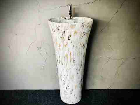 DELTA Pedestal Onepiece Designer White and Gold Design Washbasin