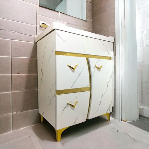 BOBBYEXPORT Gold Premium Freestanding Vanity Washbasin Cabinate BEP8 Table Top Basin (White Golden) - Image 5