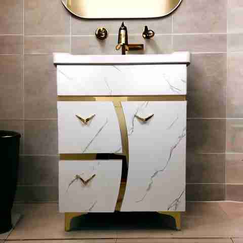 BOBBYEXPORT Gold Premium Freestanding Vanity Washbasin Cabinate BEP8 Table Top Basin (White Golden) - Image 3