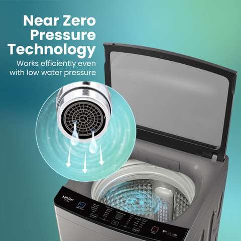 Haier kg Powerful Oceanus Wave Drum, Custom Wash Cycles with 15 Mins  Quick Wash, Near Zero Pressure Technology, Toughened Glass, Dual Magic  Filter