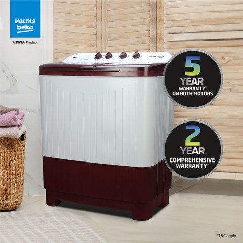 Voltas Beko by A Tata Product kg star rated Washing Machine with Fast  Dry, Double Waterfall, Wing Pulsator Semi Automatic Top Load Maroon,