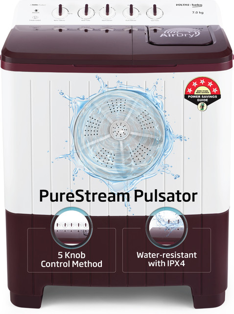 Voltas Beko by A Tata Product kg Semi Automatic Top Load Washing Machine  Maroon, White