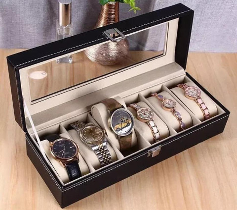 Trendegic Slot Leather Watch Storage Box Holder Display Glass