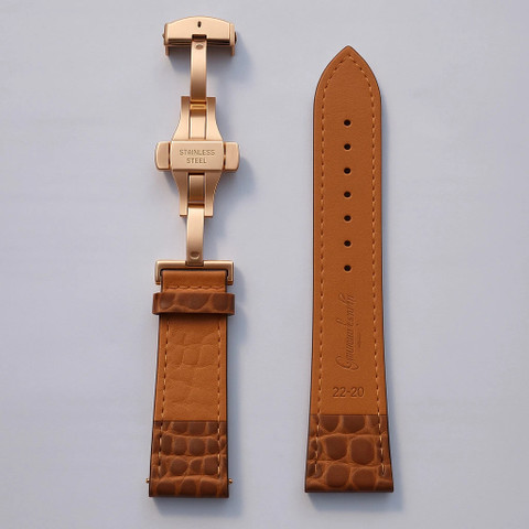 VILEN Leather Strap with Premium Rose Gold Butterfly Clasp and Crocodile  Texture 22 mm Genuine Leather Watch Strap