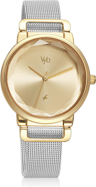 Fastrack Vyb Classique Gold Dial Silver Strap Analog Watch For